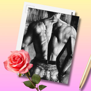 Carte Postale Art original Bodybuilder de dos en jeans serré Coo