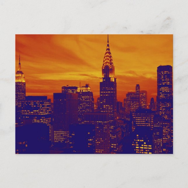 Carte Postale Art pop orange bleu New York City (Devant)