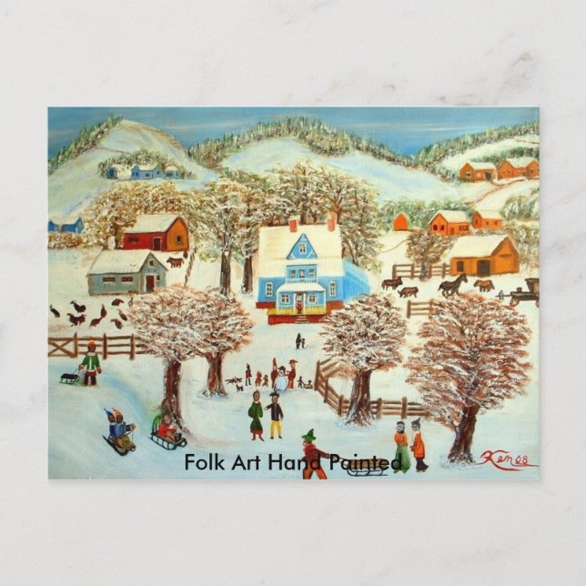 Carte Postale Art populaire peint à la main (Devant)
