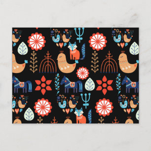 Carte Postale Art populaire scandinave Nordic Minimaliste Noël