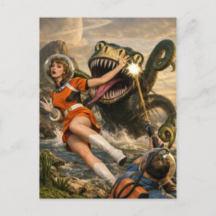 Carte Postale Art Rétro Fantastique Monstre Spatial Sci-Fi