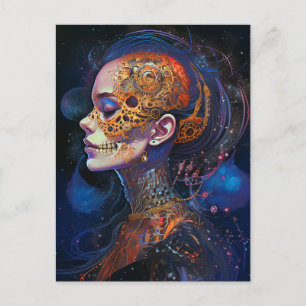 Carte Postale Art Surréaliste de la femme du crâne orné