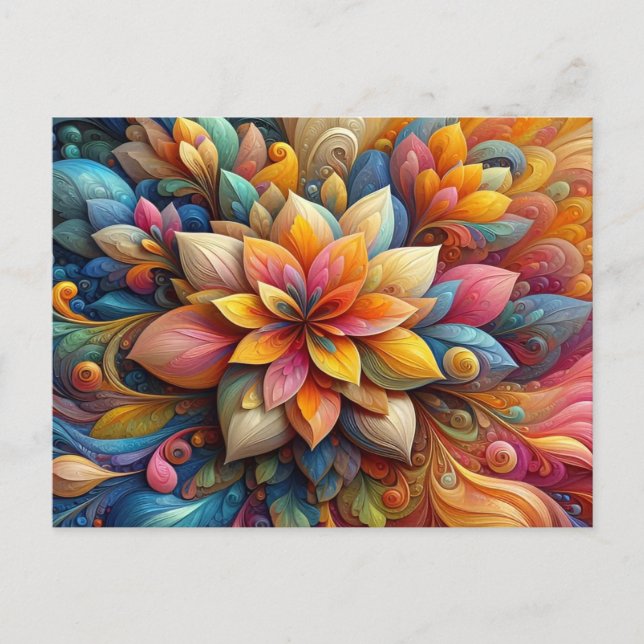 Carte Postale Art texturé à l'huile florale abstraite 3D vibrant (Devant)