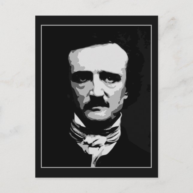 Carte Postale Art vectoriel noir et blanc, Edgar Allan Poe (Devant)