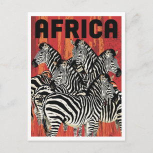 Carte Postale Art vintage Safari Zèbre Afrique