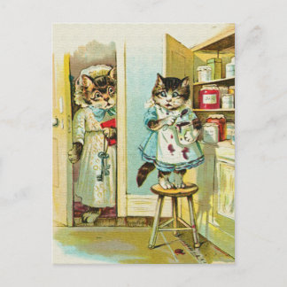 Carte Postale Art vintage : Vol attrapé par chaton