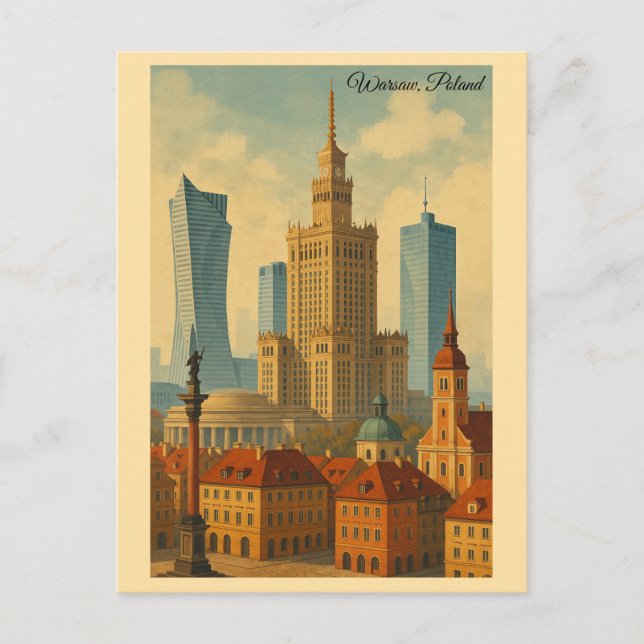 Carte Postale Art Vintage voyage de Varsovie Pologne (Devant)