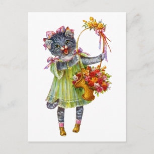 Carte Postale Arthur Theile Kitty Chat avec panier à fleurs