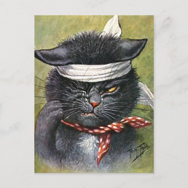 Carte Postale Arthur Thiele - chat avec des mal de dents (Devant)
