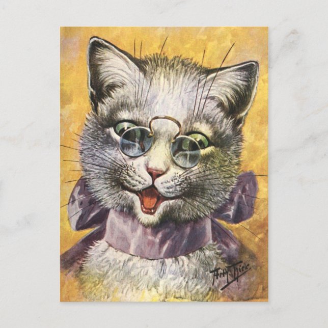 Carte Postale Arthur Thiele - Chat féminin avec lunettes (Devant)
