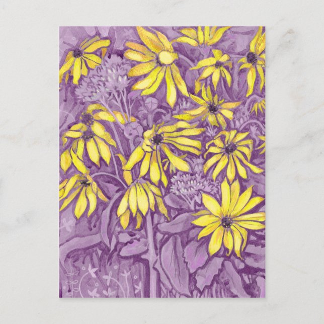 Carte Postale Artichauts de Jérusalem Fleur d'été Floral pourpre (Devant)
