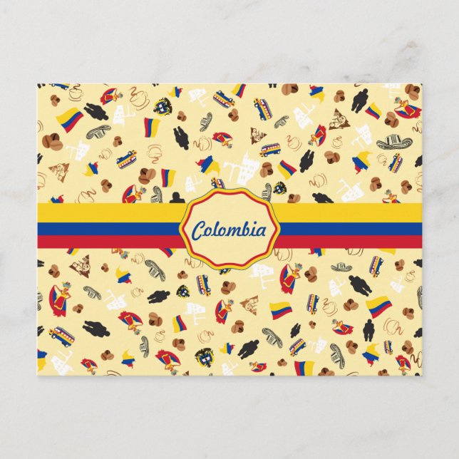 Carte Postale Articles célèbres de la Colombie avec le drapeau (Devant)