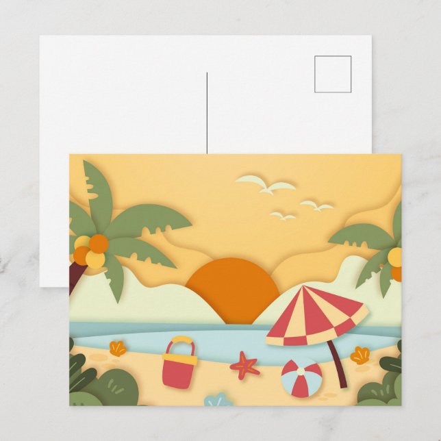 Carte Postale Artisanat en papier été à la plage (Devant / Derrière)