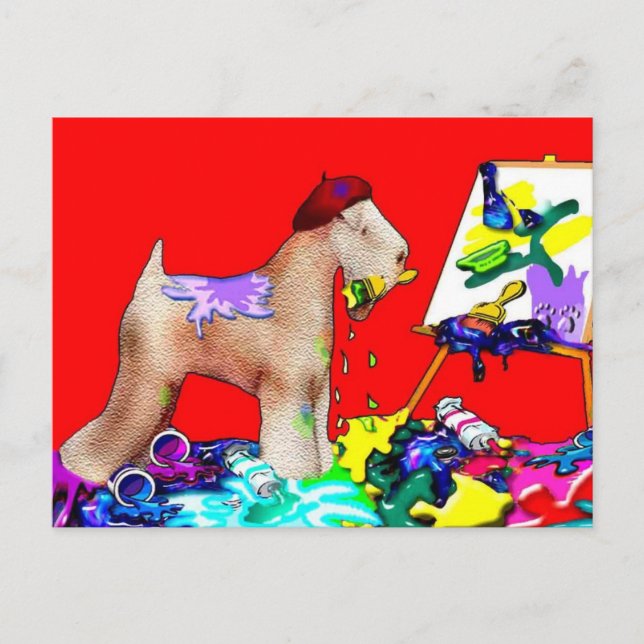 Carte Postale : Artiste Terrier Roue (Rouge Bkgd) (Devant)