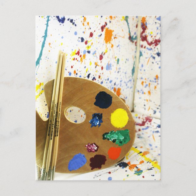Carte Postale Artistes Peinture Splatter et Palette de Peinture (Devant)
