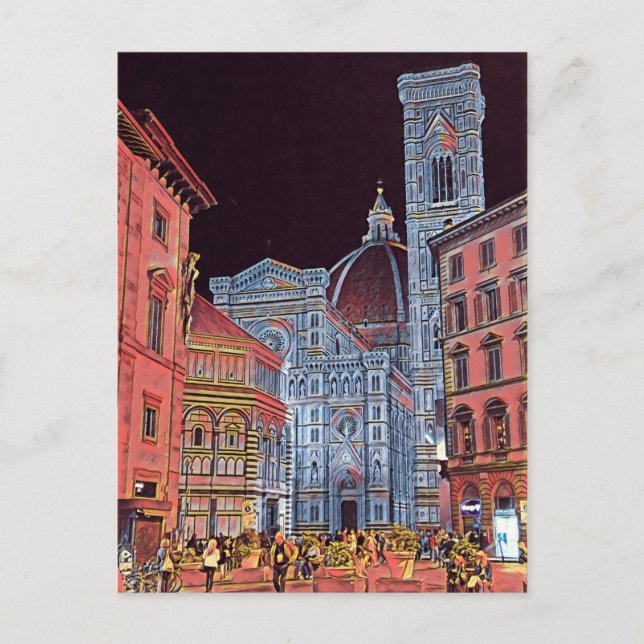 Carte Postale Artistique Florence Italie Street Scène avec Duomo (Devant)