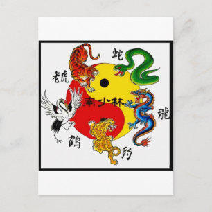 CARTE POSTALE ARTS MARTIAUX 5 ANIMAUX