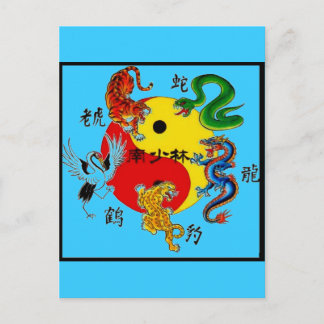 CARTE POSTALE ARTS MARTIAUX 5 ANIMAUX