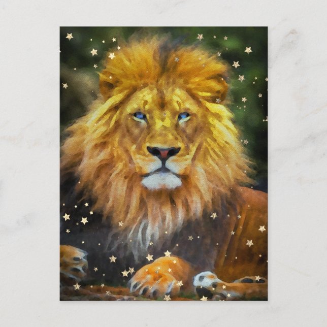 Carte Postale *~* Artsy AP23 Aquarelle céleste artistique LION (Devant)