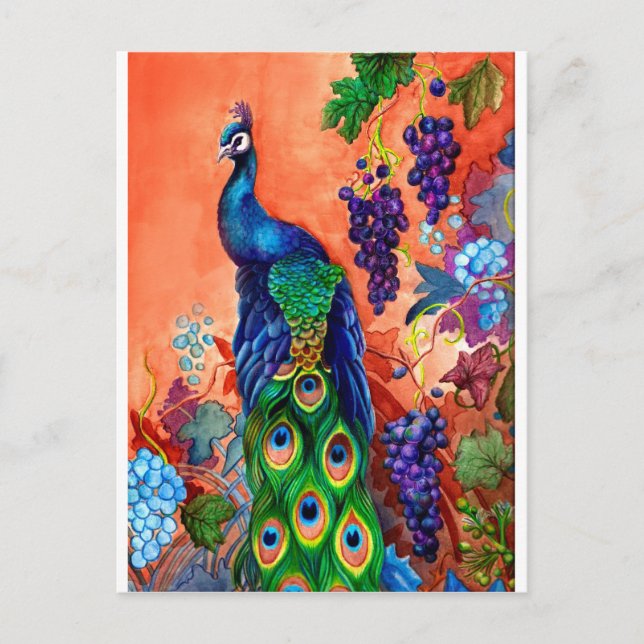 Carte Postale Artwork de raisins de paon (Devant)