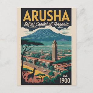 Carte Postale Arusha Tanzanie Art de Affiche de Voyage Rétro
