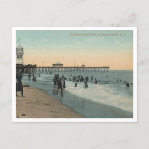 Carte Postale Asbury Park NJ, Baignade dans le Surf 1912 Vintage
