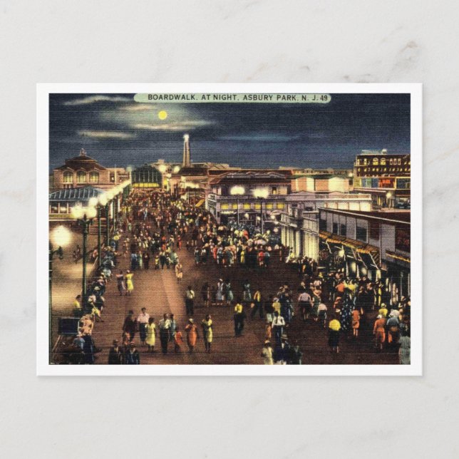 Carte Postale Asbury Park NJ Boardwalk at Night 1940 (Devant)