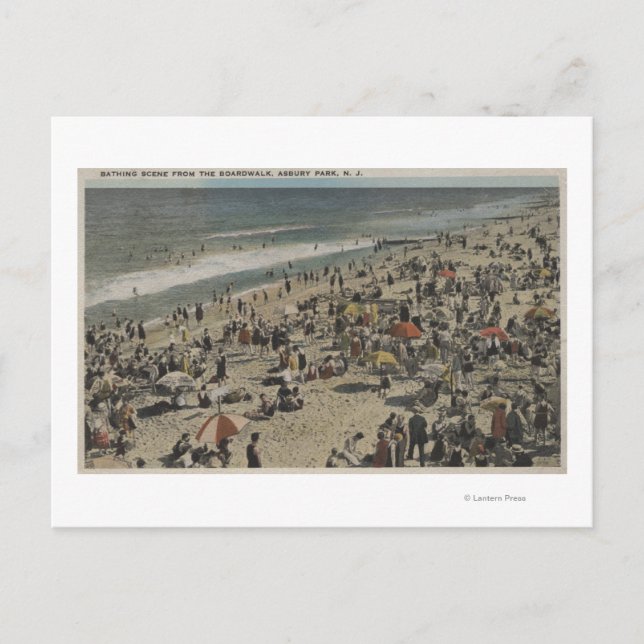 Carte Postale Asbury Park, NJ - Scène de baignade depuis Boardwa (Devant)
