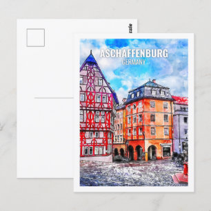 Carte Postale Aschaffenburg Allemagne Voyage Aquarelle Sketch