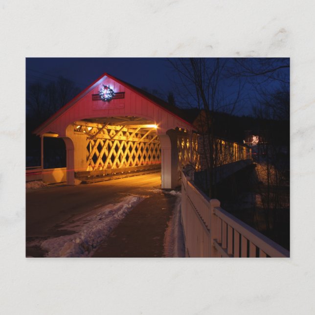 Carte Postale Ashuelot Covered Bridge Winchester NH à la nuit (Devant)