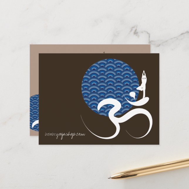 Carte Postale Asiatique Bleu Yoga Moderne Zen Calligraphie Om Au (Devant/Arrière en situation)