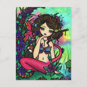 Carte Postale Asiatique Panda Mystical Pond Sirène Imaginaire fi