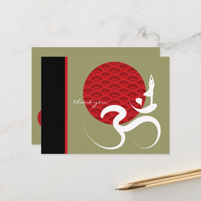 Carte Postale Asiatique Red Sun Yoga & Moderne Zen Calligraphie  (Devant/Arrière en situation)