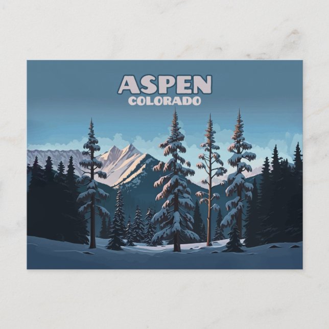 Carte Postale Aspen Colorado Arbres Neige Montagnes Rétro (Devant)