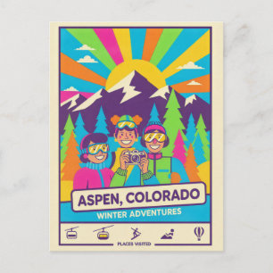 Carte Postale Aspen, Colorado – Style de voyage rétro des années