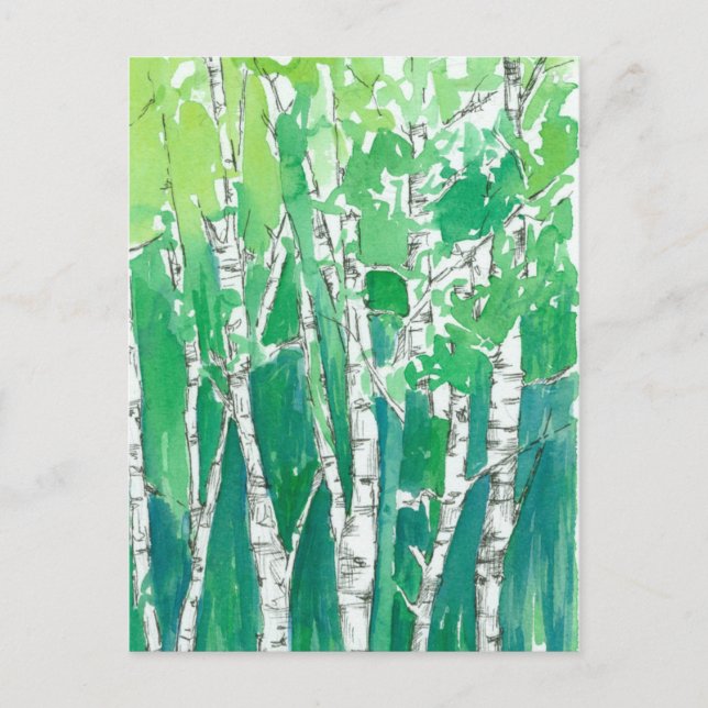 Carte Postale Aspen Trees Aquarelle Emerald Green Art (Devant)