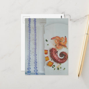 Carte Postale Assiette de fruits de mer dans un collage surréali