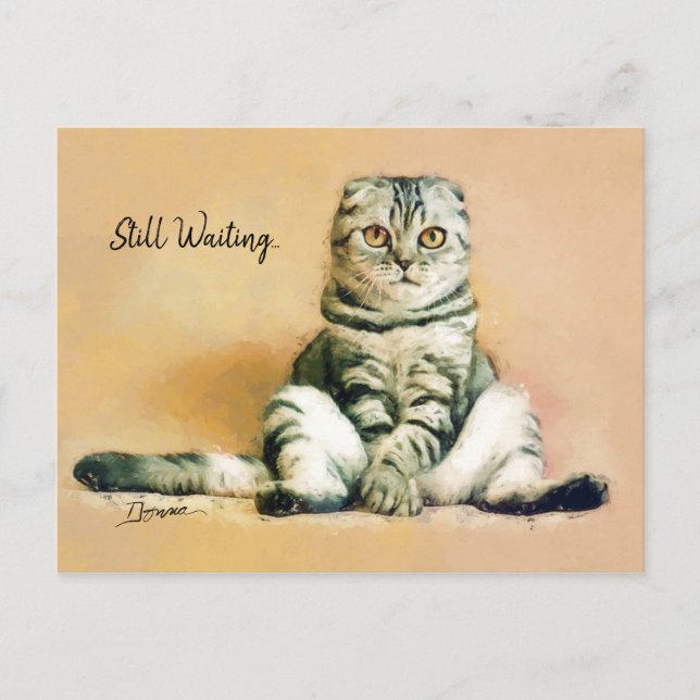 Carte Postale Assis de chat en attente | Je Vous Manque (Devant)