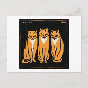 Carte Postale Assis trois chats, Julie de Graag