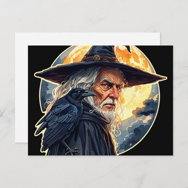 Carte Postale Assistant avec corbeau - Halloween Fun 2 (Devant / Derrière)