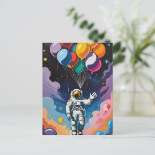 Carte Postale Astronaut avec ballons colorés dans l'espace