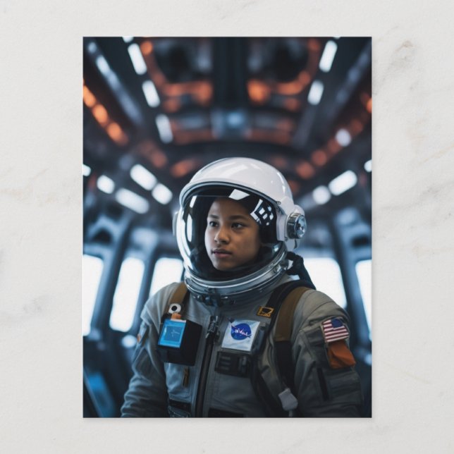 Carte Postale Astronaute de la Girl spatiale v7 | (Devant)