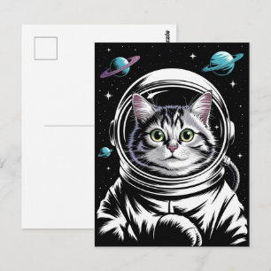Carte Postale Astronaute Galaxie Planète Espace Chat Chaton Mino