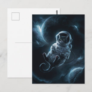 Carte Postale Astronaute Galaxie Planète Espace Chat Chaton Mino