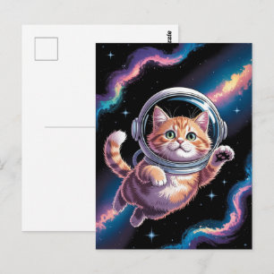 Carte Postale Astronaute Galaxie Planète Espace Chat Chaton Mino