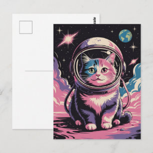 Carte Postale Astronaute Galaxie Planète Espace Chat Chaton Mino