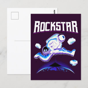 Carte Postale astronaute Rockstar jouant de la guitare dans l'es