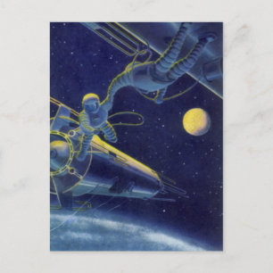 Carte Postale Astronautes de science-fiction vintage dans l'espa