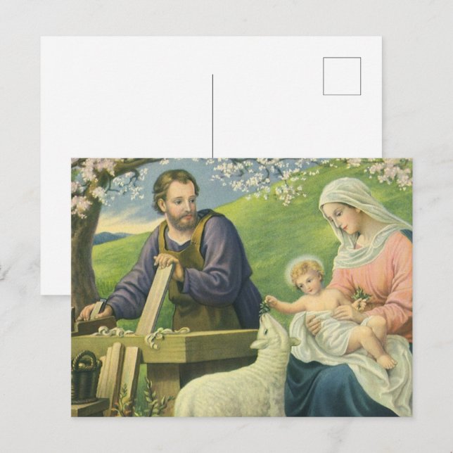 Carte Postale Atelier de Joseph avec Marie et Bébé Jésus (Devant / Derrière)