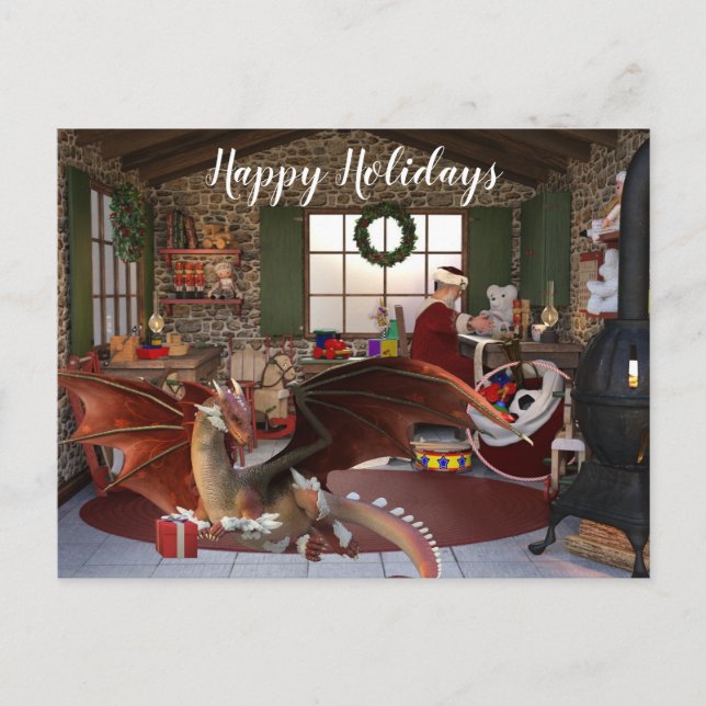 Carte Postale Atelier de Noël Vacances Dragon à Père Noël (Devant)